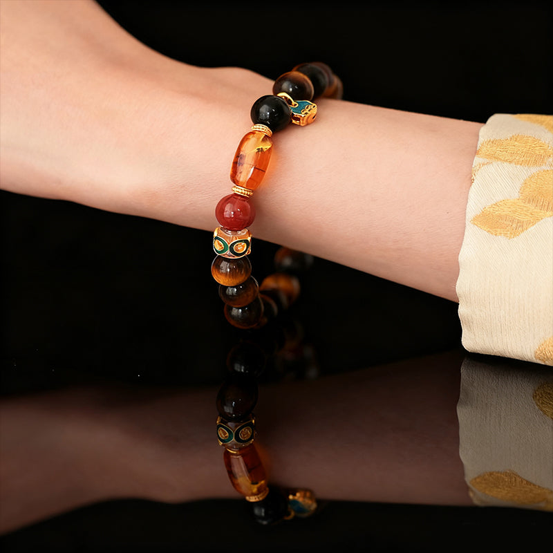Original Chinese-Style Amber Tiger Eye Bracelet – Wealth & Protection