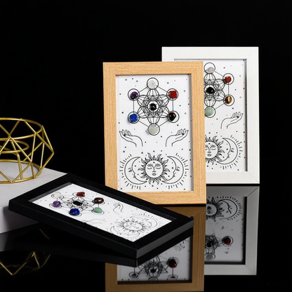 Metatron Hexagon Raw Crystal Frame/Sun & Moon Bee Frame