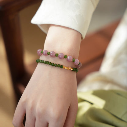 Natural Malaysian Pink Quartz & Hetian Jade Bracelet – Emotional Balance & Prosperity