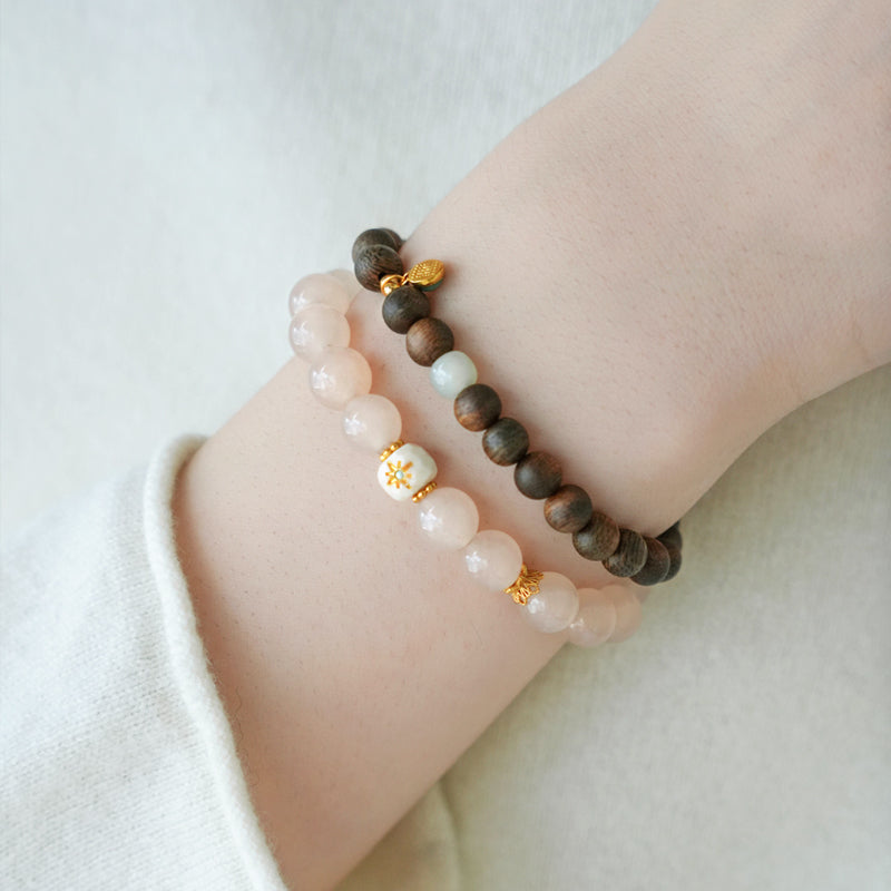 Original Chinese-Style Bracelet – Pink Chalcedony with Mammoth Ivory