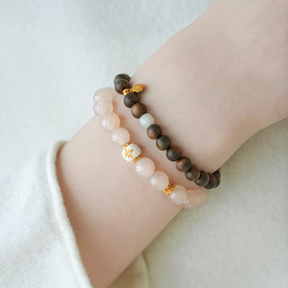 Original Chinese-Style Bracelet – Pink Chalcedony with Mammoth Ivory