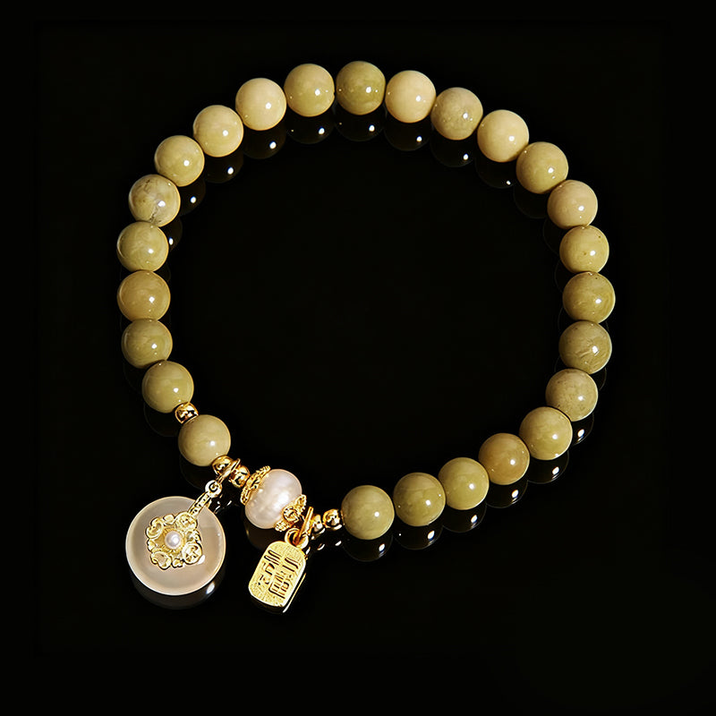 Avocado Chalcedony Bracelet – Peace Pendant & Fortune Beads for Women