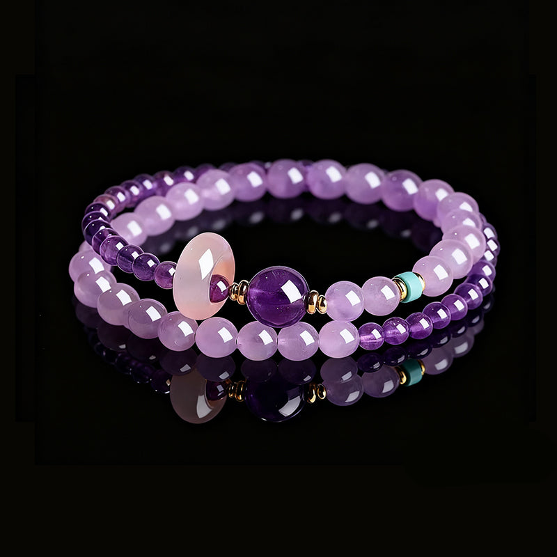 Natural Strawberry Quartz Fortune Bead Bracelet – Twin-Strand Design