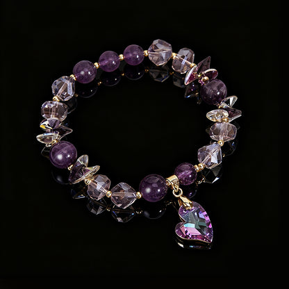 Natural Amethyst Bracelet with Heart & Clover Accents – Luxury Women’s Jewelry
