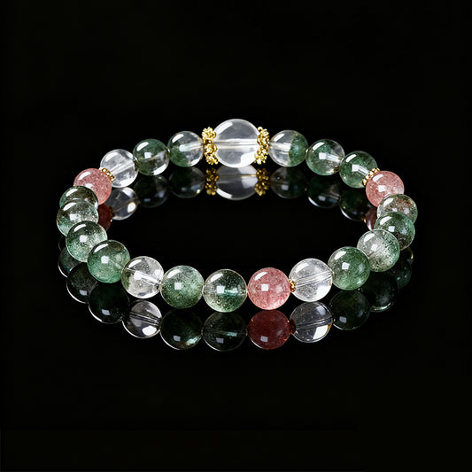 Handcrafted Green Phantom Bracelet with Strawberry Quartz – Positive Energy & Fortune