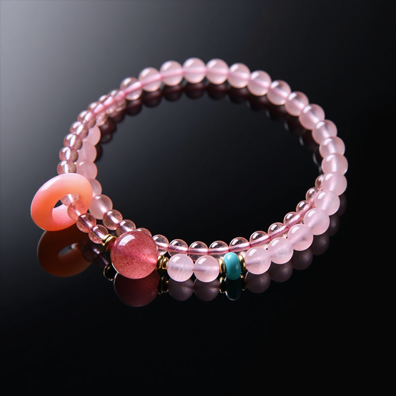 Natural Strawberry Quartz Double Circle Bracelet – Elegant Women’s Jewelry