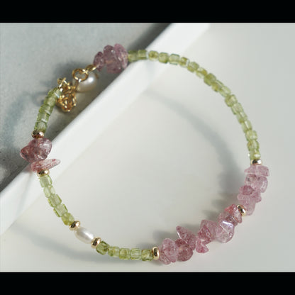 Natural Peridot & Rose Quartz Bracelet – Harmony, Grace & Light