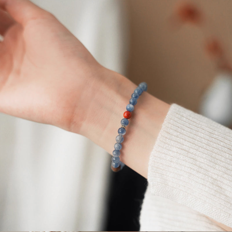 Boundless,Natural Blue Crystal, Amber, Agarwood & South Red Bracelet – Emotional Balance & Prosperity