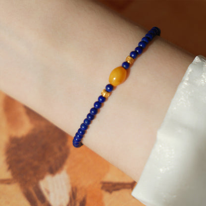 Original Chinese-Style Amber and Lapis Bracelet – Serenity & Wisdom
