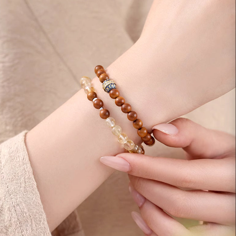 Wealth & Fortune Citrine Bracelet – Tiger Eye & Thunderwood Double Energy