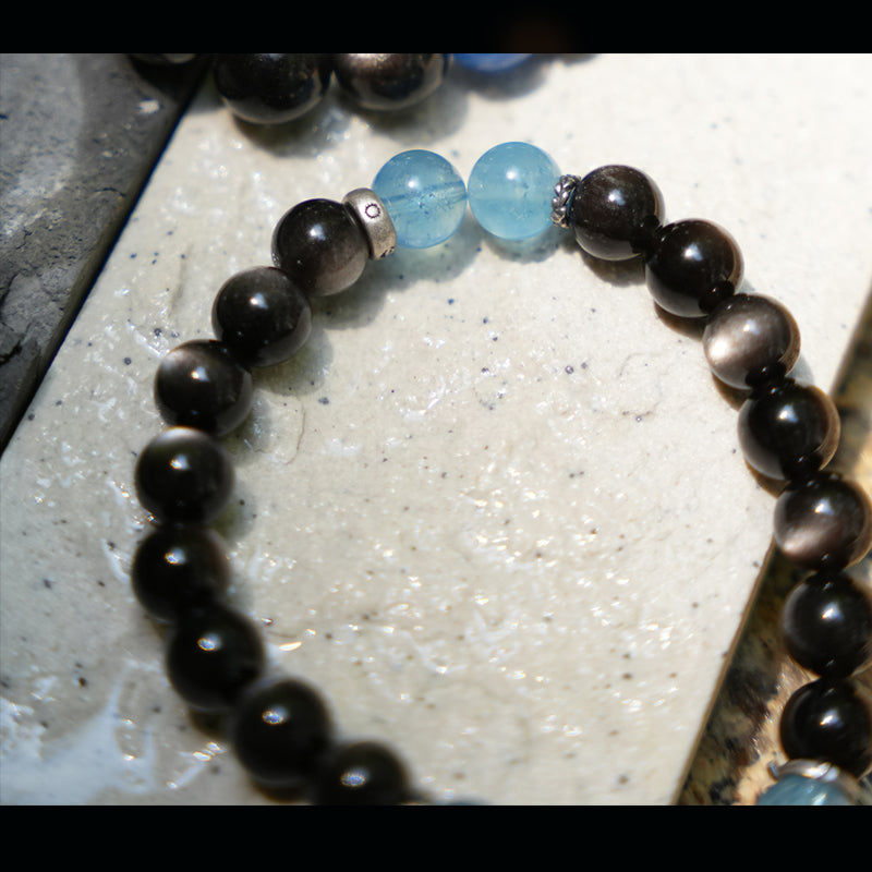 Obsidian & Blue Stone Bracelet – For Calm and Connection