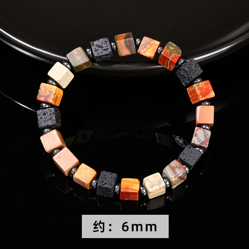 Red Turquoise & Volcanic Stone Square Bracelet