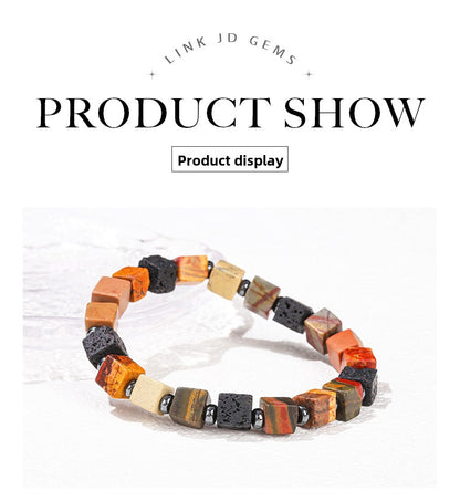 Red Turquoise & Volcanic Stone Square Bracelet