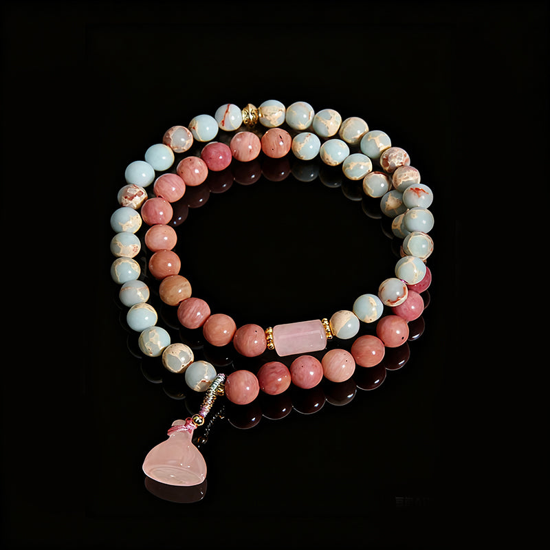 Shoushan & Red Vein Stone Double-Wrap Bracelet – Modern Luxury for Women