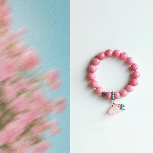 Elegant Tingxi Bracelet – Rhodochrosite & Rose Quartz for Energy & Luck
