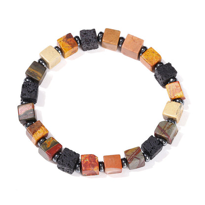 Red Turquoise & Volcanic Stone Square Bracelet