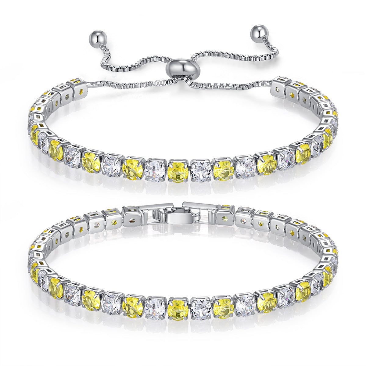 Colorful Zircon Tennis Bracelet Set – White Gold Finish