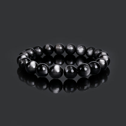 Handcrafted Obsidian Bracelet with Silver/Gold Accents – Protection & Fortune
