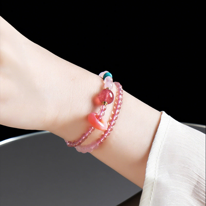 Natural Strawberry Quartz Double Circle Bracelet – Elegant Women’s Jewelry