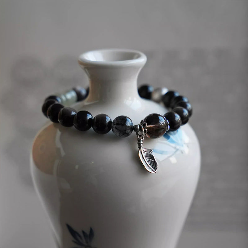 Yunxiao Silver Obsidian & Hetian Jade Smoky Quartz Bracelet