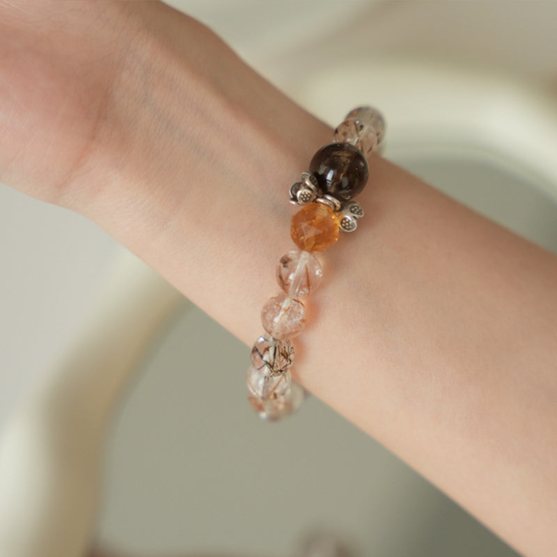 Original Chinese-Style Bracelet – Rutilated Quartz & Yellow Crystal for Wealth & Clarity