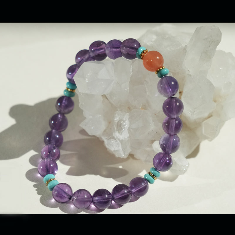 Natural Amethyst, Turquoise & Red Agate Bracelet – Harmony & Light