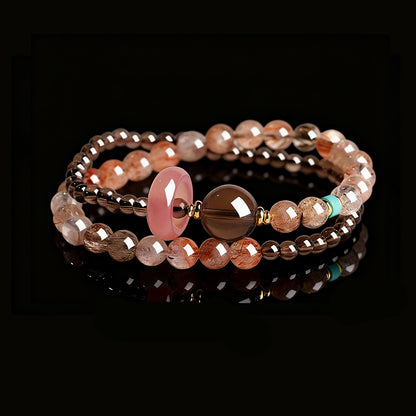 Natural Strawberry Quartz Fortune Bead Bracelet – Twin-Strand Design