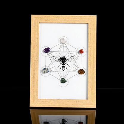 Metatron Hexagon Raw Crystal Frame/Sun & Moon Bee Frame