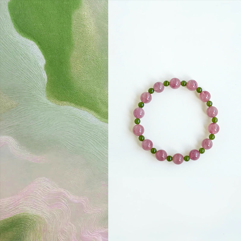 Natural Malaysian Pink Quartz & Hetian Jade Bracelet – Emotional Balance & Prosperity