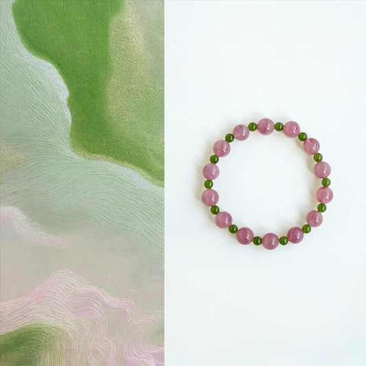 Natural Malaysian Pink Quartz & Hetian Jade Bracelet – Emotional Balance & Prosperity