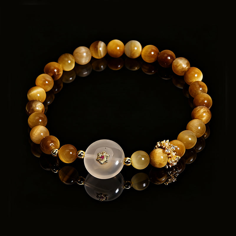 Natural Golden Tiger Eye & Jade Bracelet – Protection & Prosperity