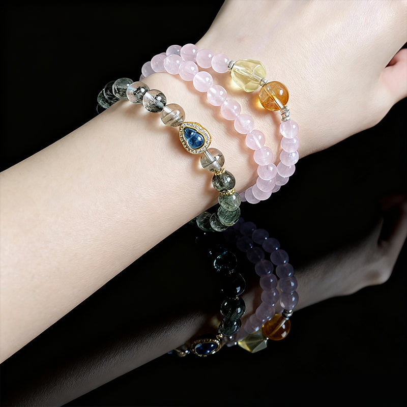 Natural Green Phantom & Blue Sapphire Gourd Bracelet – Abundance & Prosperity