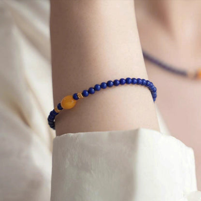 Original Chinese-Style Amber and Lapis Bracelet – Serenity & Wisdom