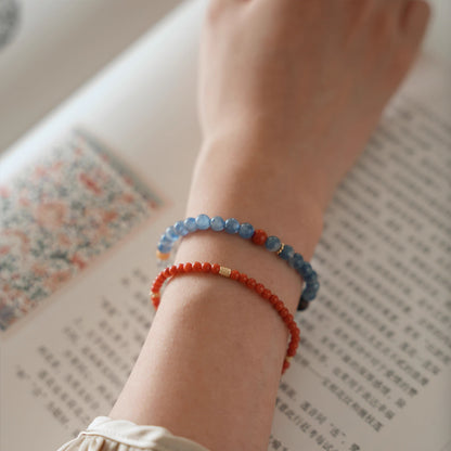 Boundless,Natural Blue Crystal, Amber, Agarwood & South Red Bracelet – Emotional Balance & Prosperity
