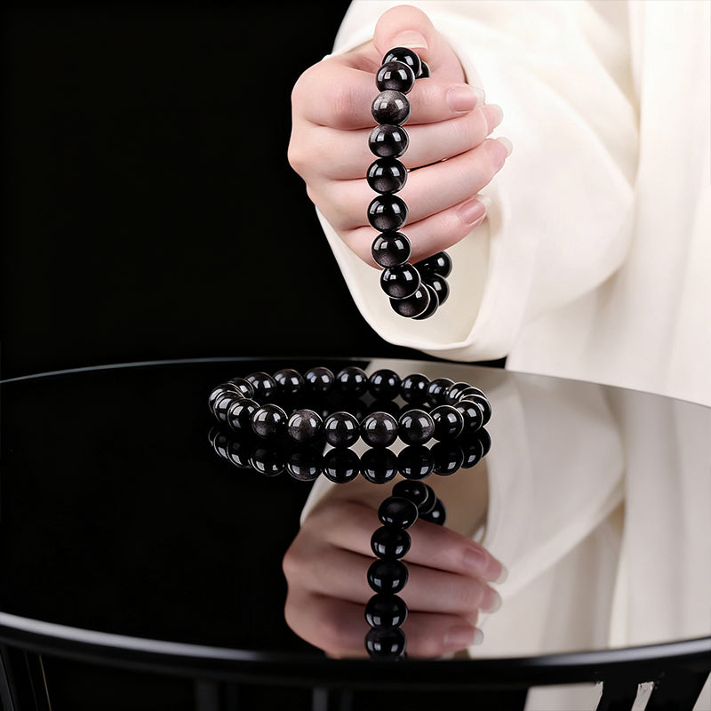 Handcrafted Obsidian Bracelet with Silver/Gold Accents – Protection & Fortune