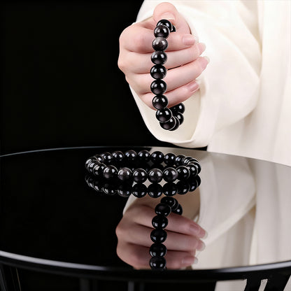 Handcrafted Obsidian Bracelet with Silver/Gold Accents – Protection & Fortune