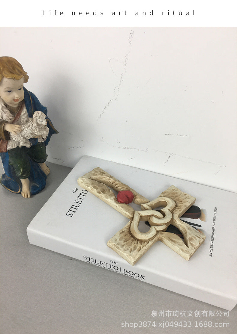 Hot Selling Creative Heart Cross Ornament for Home Study Room Living Room Dining Room Desktop Double Heart Decorative Ornament