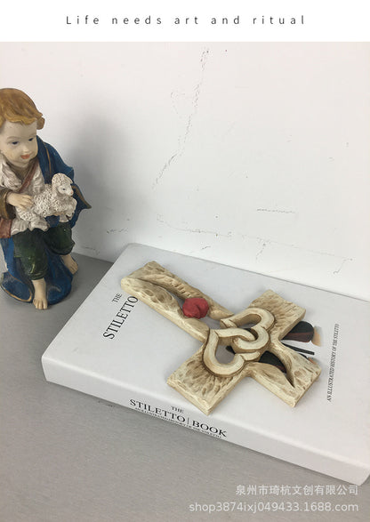 Hot Selling Creative Heart Cross Ornament for Home Study Room Living Room Dining Room Desktop Double Heart Decorative Ornament