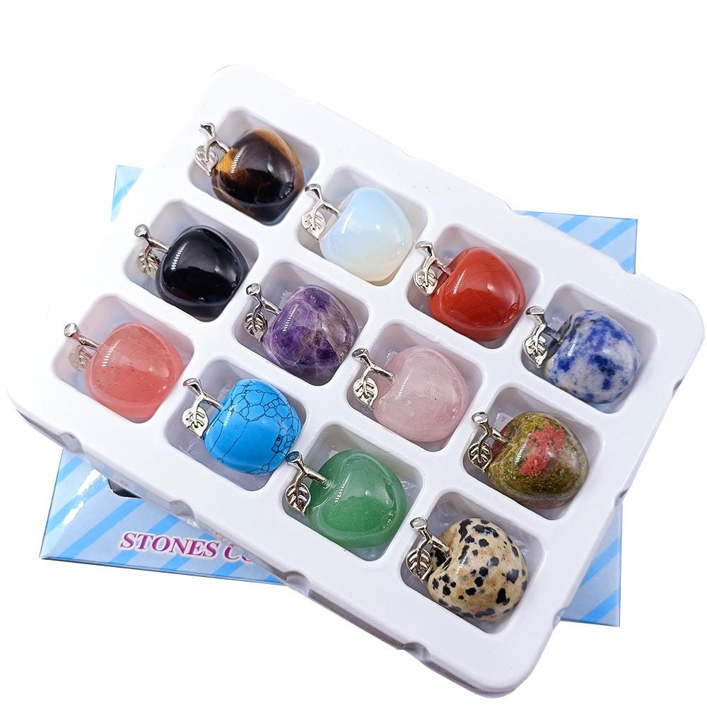 Hot Selling Natural Crystal Agate Jade12Colorful Apple Small Ornaments Peaceful Christmas Gifts