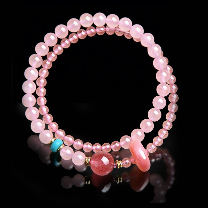 Natural Strawberry Quartz Double Circle Bracelet – Elegant Women’s Jewelry