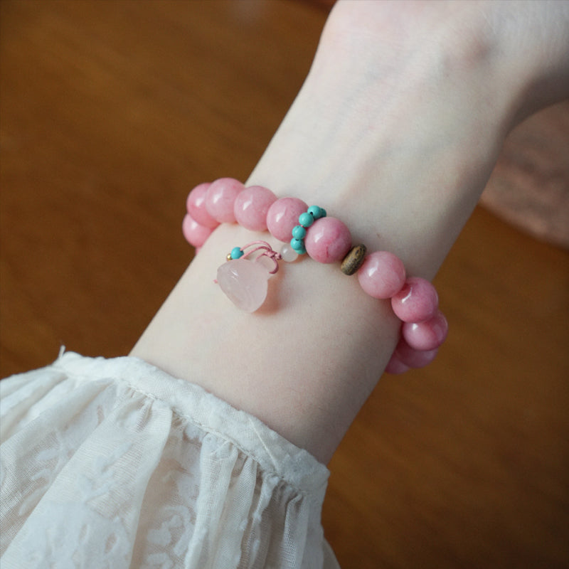 Elegant Tingxi Bracelet – Rhodochrosite & Rose Quartz for Energy & Luck