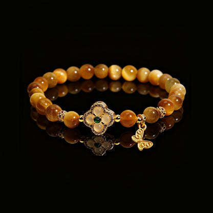 Golden Tiger’s Eye Bracelet – Luxury Clover Design for Women