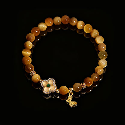 Golden Tiger’s Eye Bracelet – Luxury Clover Design for Women