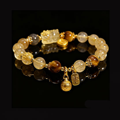 Rutilated Quartz & Tiger Eye Bracelet – Attract Wealth & Positive Energy