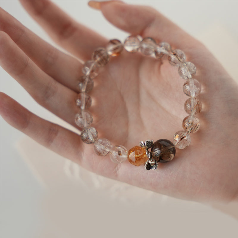 Original Chinese-Style Bracelet – Rutilated Quartz & Yellow Crystal for Wealth & Clarity