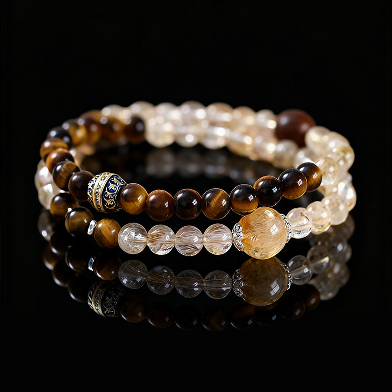 Wealth & Fortune Citrine Bracelet – Tiger Eye & Thunderwood Double Energy
