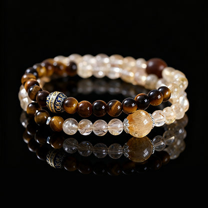 Wealth & Fortune Citrine Bracelet – Tiger Eye & Thunderwood Double Energy