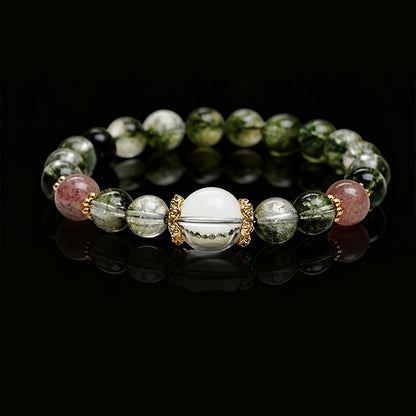 Handcrafted Green Phantom Bracelet with Strawberry Quartz – Positive Energy & Fortune