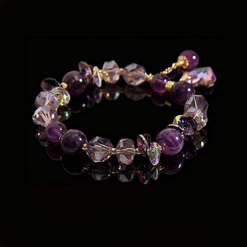 Natural Amethyst Bracelet with Heart & Clover Accents – Luxury Women’s Jewelry