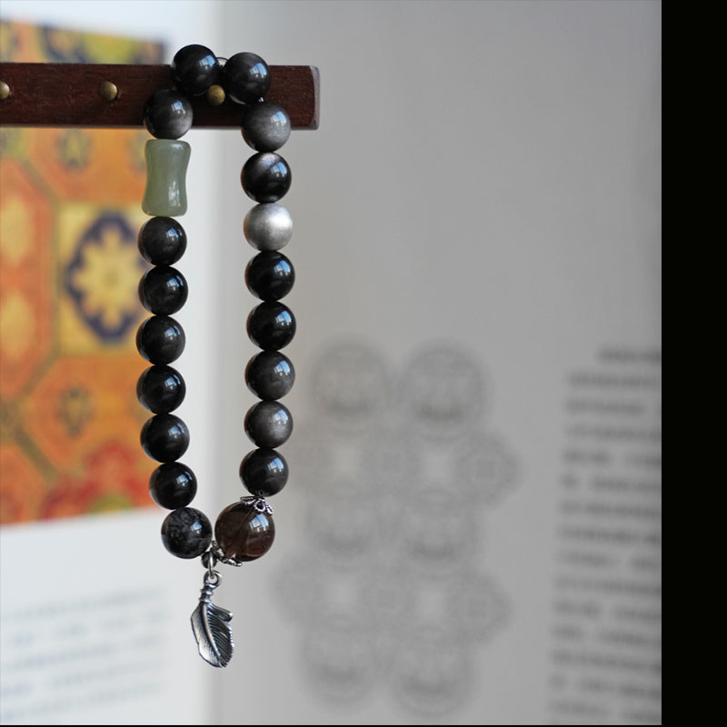 Yunxiao Silver Obsidian & Hetian Jade Smoky Quartz Bracelet
